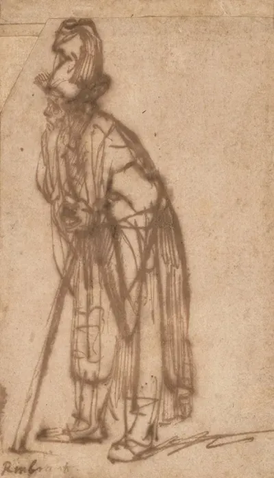 Old Man Leaning On A Stick