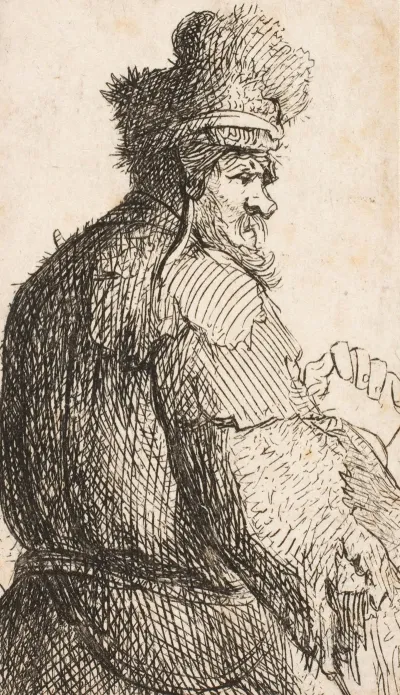 Old Man Seen From Behind Profile To Right Half Figure