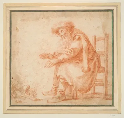 Old Man Warming His Hands At A Fire