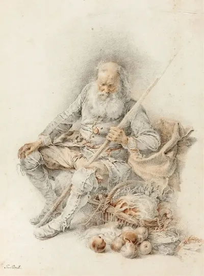Old Man With A Basket Of Fruit And Vegetables