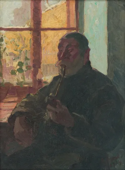 Old Man With A Pipe By Window