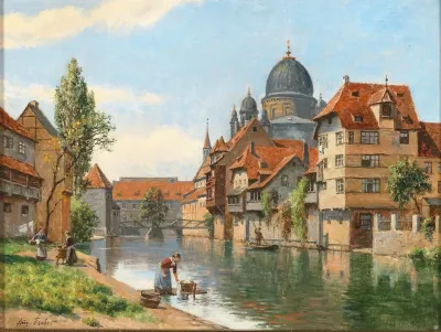 Old Nuremberg A View Of The Synagogue From The Pegnitz River