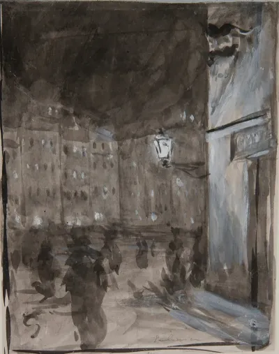 Old Town Market Square In Warsaw At Night Study Of The Motif For The Oil Painting
