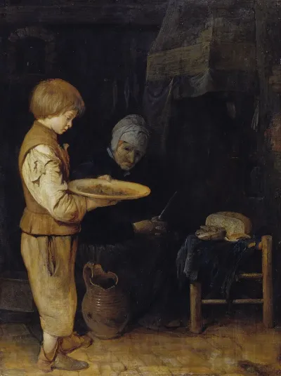 Old Woman And Boy Take A Modest Meal