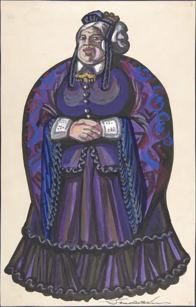 Old Woman In A Purple Dress