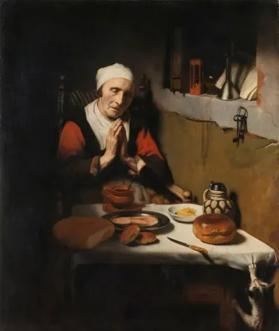 Old Woman Saying Grace Known As The Prayer Without End