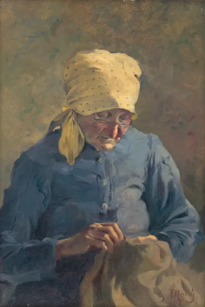 Old Woman Sewing