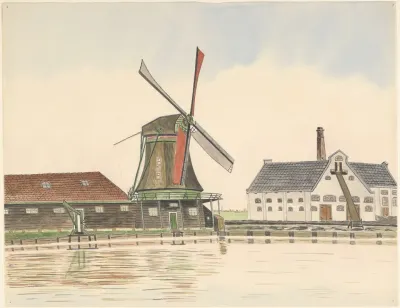 Oliemolen De Spattert Of De Spatter Te Wormer Binnendijks Aan De Wormerdijk Of Ringdijk Aan De Zaan Aan De Oostzijde Van De In 1889 Gebouwde Zaanbrug