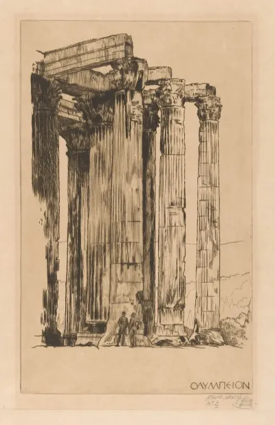 Olympieion Met Twee Mannen Voor Een Zuil