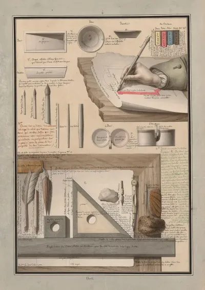 On Voit Sur Ce Dessin Des Instrumens A Lusage De Celui Qui Dessine Au Trait Qui Ombre Enfin Qui Fini Et Termine Une Representation Geometrale