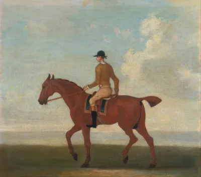 One Of Four Portraits Of Horses A Chestnut Racehorse With Jockey Up Walking To The Left Jockey I