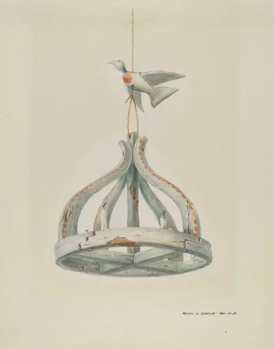 One Painted Wooden Candelabrum With Dove