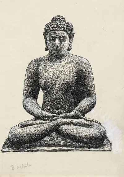 Ontwerp Boekillustratie Voor Alexander Cohens Van Anarchie Tot Monarchie Buddha Op De Borobudur Te Java