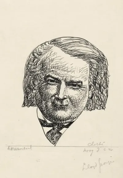 Ontwerp Boekillustratie Voor Alexander Cohens Van Anarchie Tot Monarchie Portret Van David Lloyd George Of Dwybor