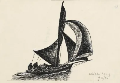 Ontwerp Boekillustratie Voor Alexander Cohens Van Anarchie Tot Monarchie Zeilboot