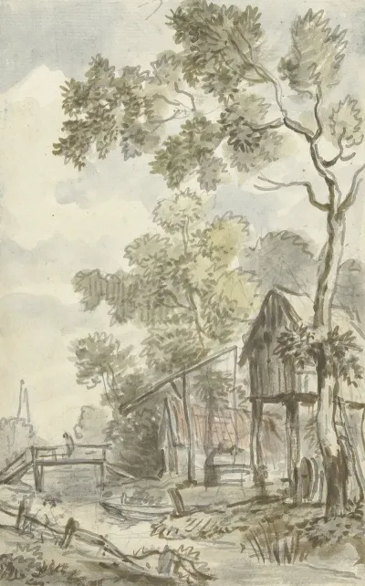 Ontwerp Voor Behangselschildering Met Hollands Landschap
