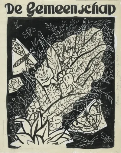 Ontwerp Voor De Omslag Van De Gemeenschap Met Een Voorstelling Van Vlinders Rond Bladeren En Bloemen Vliegend 2