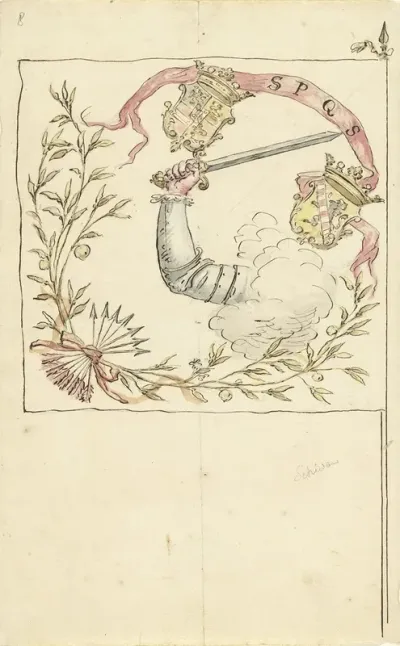 Ontwerp Voor Een Banier Met De Wapens Van Prins Willem I En Schiedam