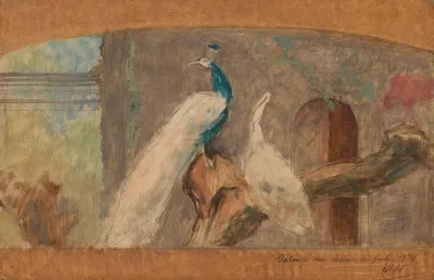 Ontwerp Voor Een Dessus De Porte Tak Met Pauw En Andere Vogels