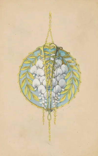 Ontwerp Voor Een Hanger Met Bloemtakken Van De Witte Wisteria Van Geemailleerd Goud