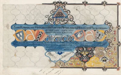 Ontwerp Voor Een Oorkonde Van Arti En Amicitiae Voor Prins Hendrik Bij Zijn Erelidmaatschap In 1902