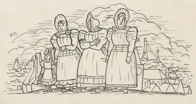Ontwerp Voor Een Vignet Voor Het Maandblad Voor Beeldende Kunsten Drie Vissersvrouwen En Een Meisje