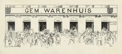 Ontwerp Voor Illustratie In De Amsterdammer Drommen Mensen Voor Het Gem Warenhuis