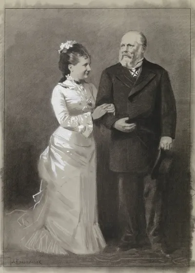 Ontwerp Voor Illustratie In De Amsterdammer Z M Koning Willem Iii En Zijn Jeugdige Echtgenote Koningin Emma 1879