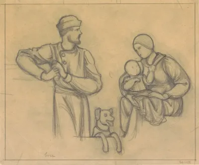 Ontwerp Voor Wandschildering In De Beurs Van Berlage Familiegroep Met Hond