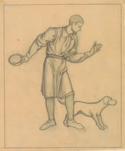 Ontwerp Voor Wandschildering In De Beurs Van Berlage Staande Man Met Hond