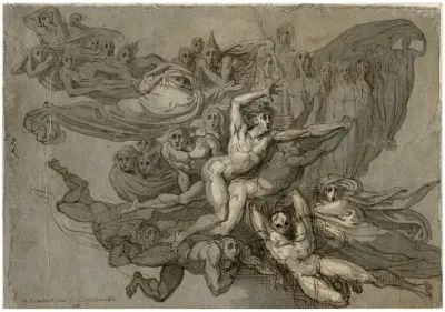 Ontzetting Zwevende Menigte Van Angstige Figuren
