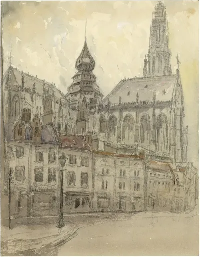 Onze Lieve Vrouwe Kathedraal Te Antwerpen Vanop De Lijnwaadmarkt