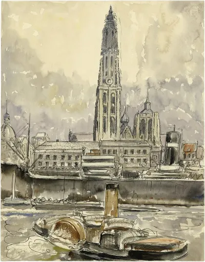 Onze Lieve Vrouwe Kathedraal Te Antwerpen Vanop De Schelde