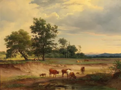 Open Landscape With Herdsman Resting Near Modling