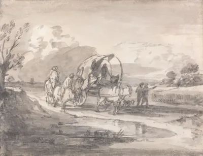 Open Landscape With Horsemen And Covered Cart
