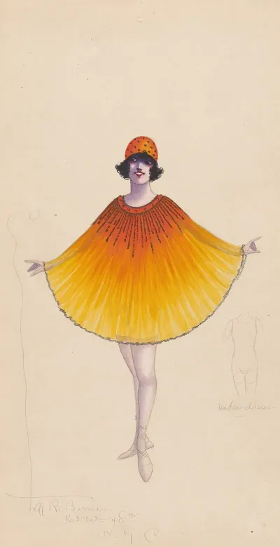 Orange And Yellow Poncho Type Costume With Under Dress Sketch