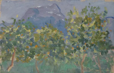 Orange Trees And Distant Mountain