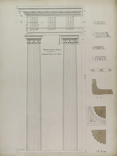 Orders Of Architecture Roman Doric Order From Baths Of Diocletian Rome Italy Elevation