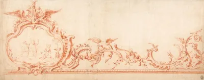 Ornament Drawing With Cartouche Putti And Monkeys