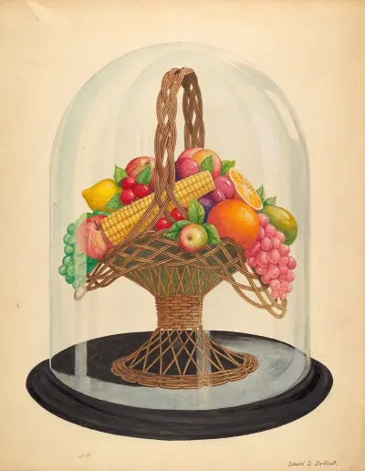 Ornament Wax Fruit Under Glass Globe