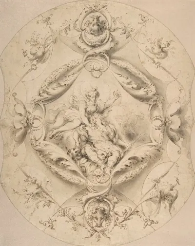 Ornamental Design With Diana And Endymion In A Central Cartouche