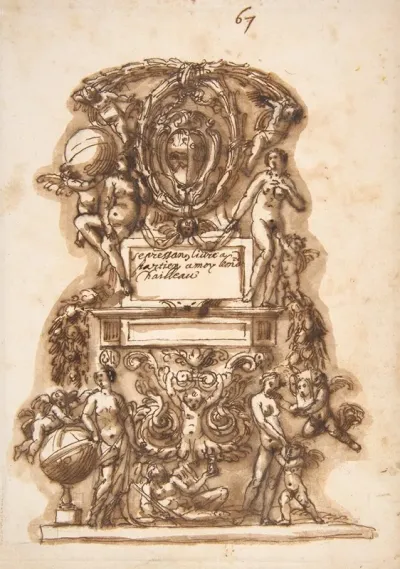 Ornamental Motif Surmounted By A Coat Of Arms