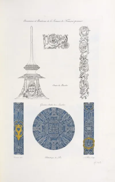 Ornemens Et Broderies De Larmure De Francois Premier Centre Du Bouclier Garniture Brodee Du Bouclier