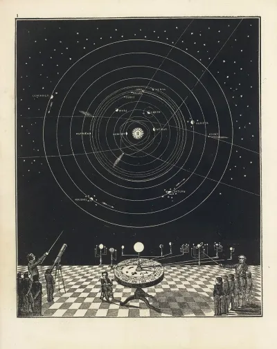 Orrery With A View Of The Solar System In The Back Ground