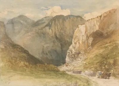 Ossenkarren Op Een Weg Tussen De Bergen In Het Kanton Sankt Gallen