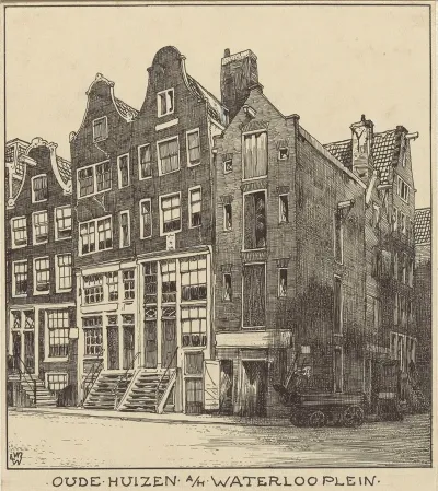 Oude Huizen Aan Het Waterlooplein Te Amsterdam