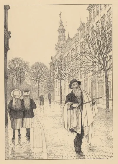 Oude Man Met Stok Op Een Straat