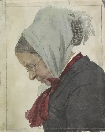 Oude Vrouw Met Hoofddoek En Rode Sjaal