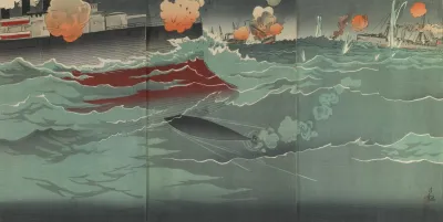 Our Torpedo Hitting A Russian Warship At The Great Naval Battle Of Port Arthur