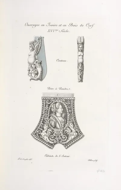 Ouvrages En Ivoire Et En Bois De Cerf Xvime Siecle Couteau Poire A Poudre